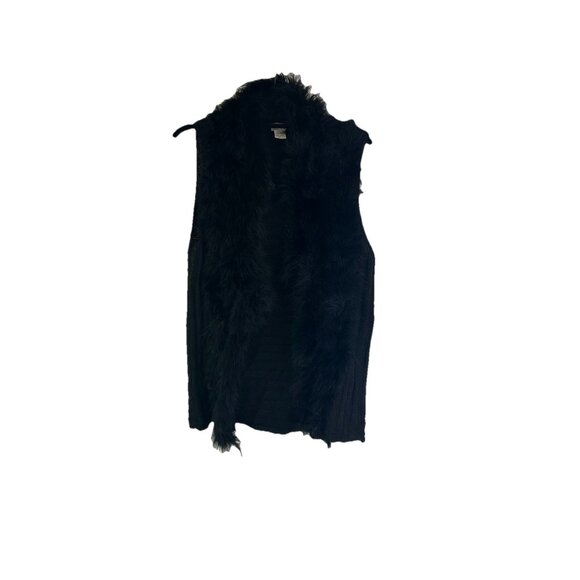 Chicos Black Faux Fur Sweater Vest Mob Wife - Picture 1 of 8